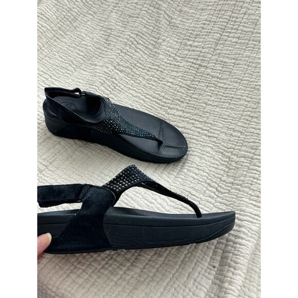 Fit Flop Suede and Jewel Platform Thong Sandal Navy Size 7 - Picture 3 of 8